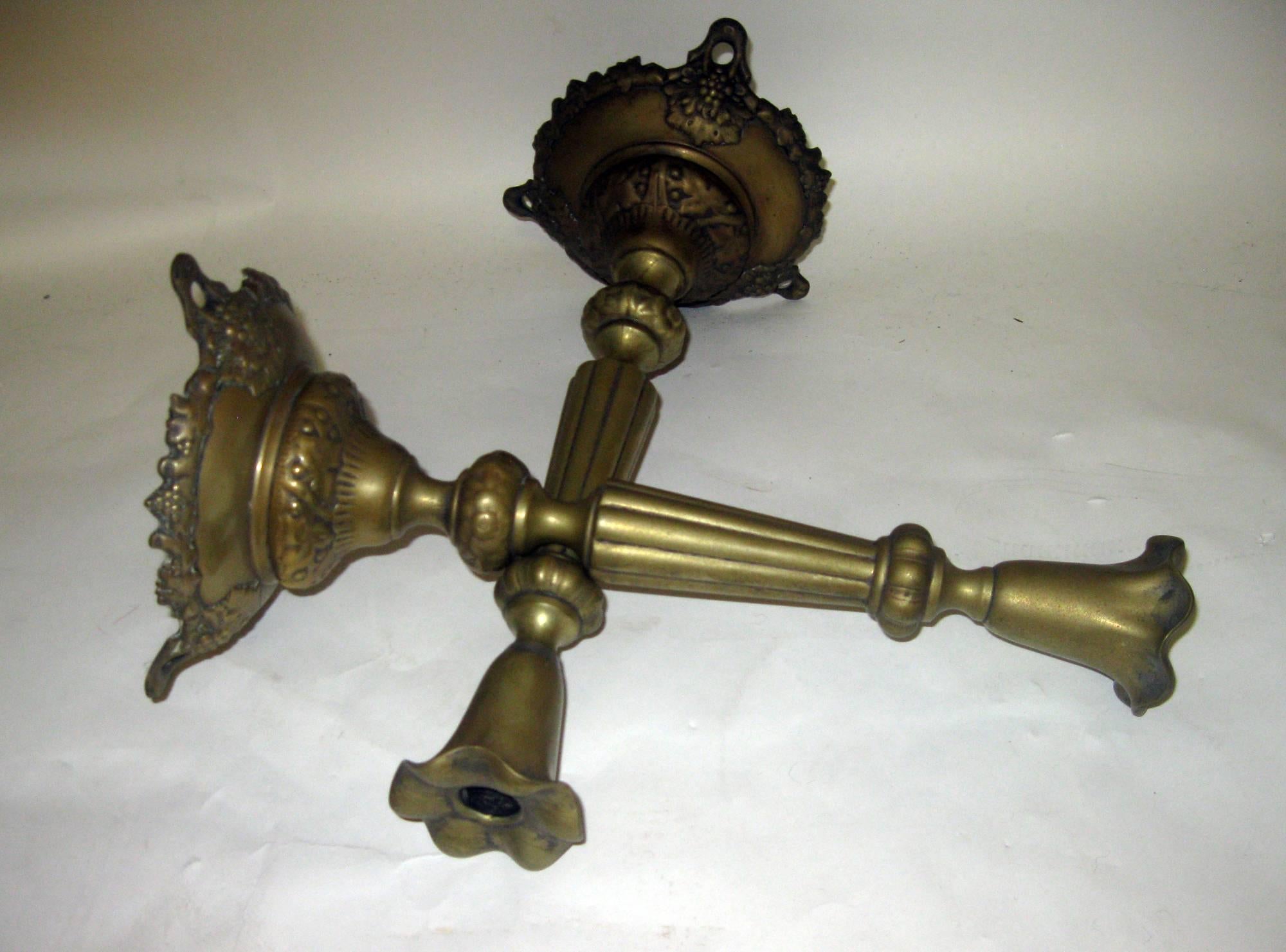 Molded 19th Century Brass Candlesticks with Grapevine Motif