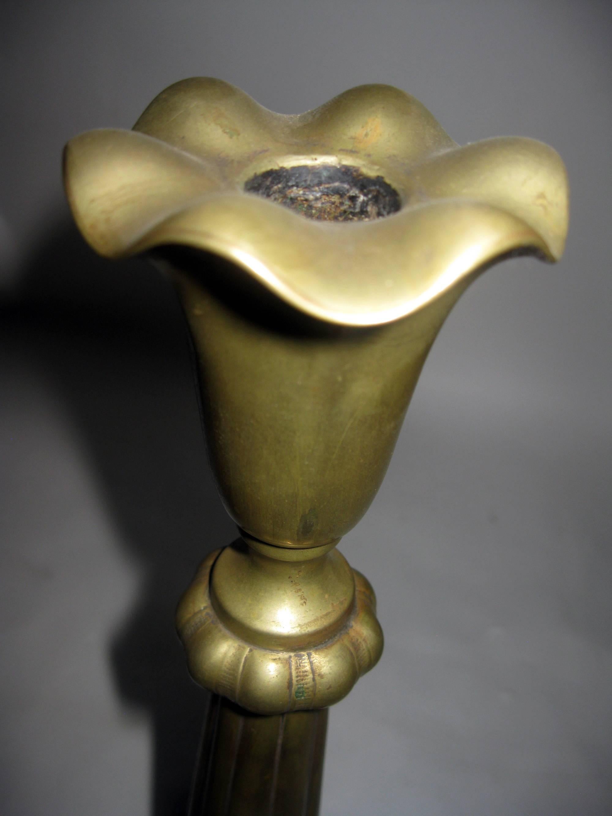 Late 19th Century 19th Century Brass Candlesticks with Grapevine Motif