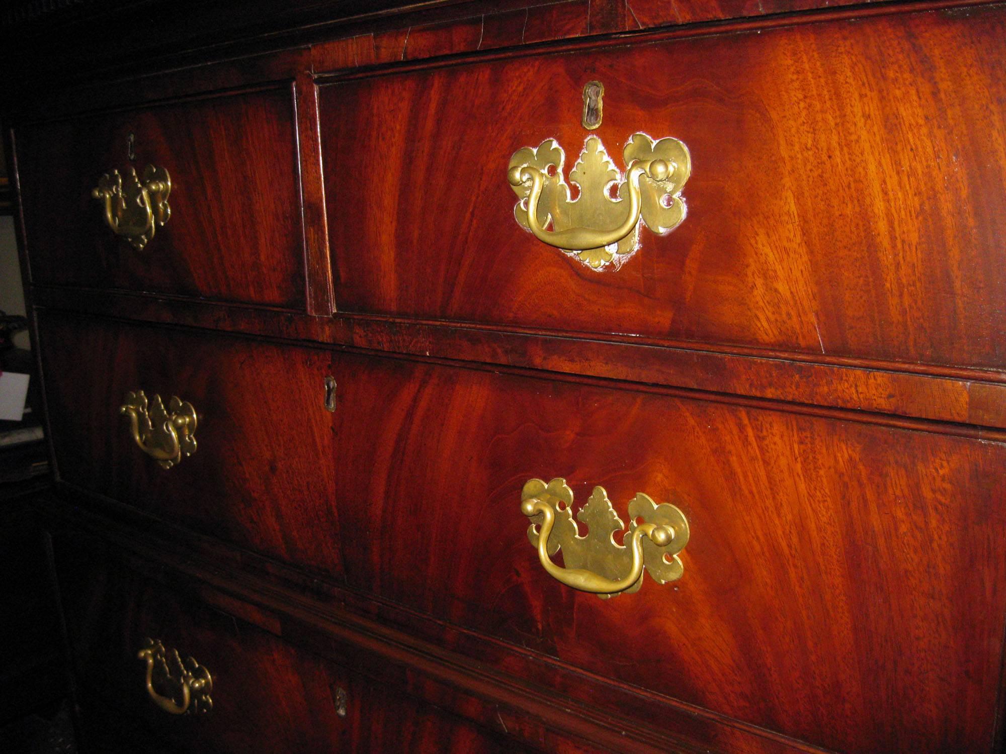 Brass 18th century English Mahogany Triple Chest on Chest Large Size