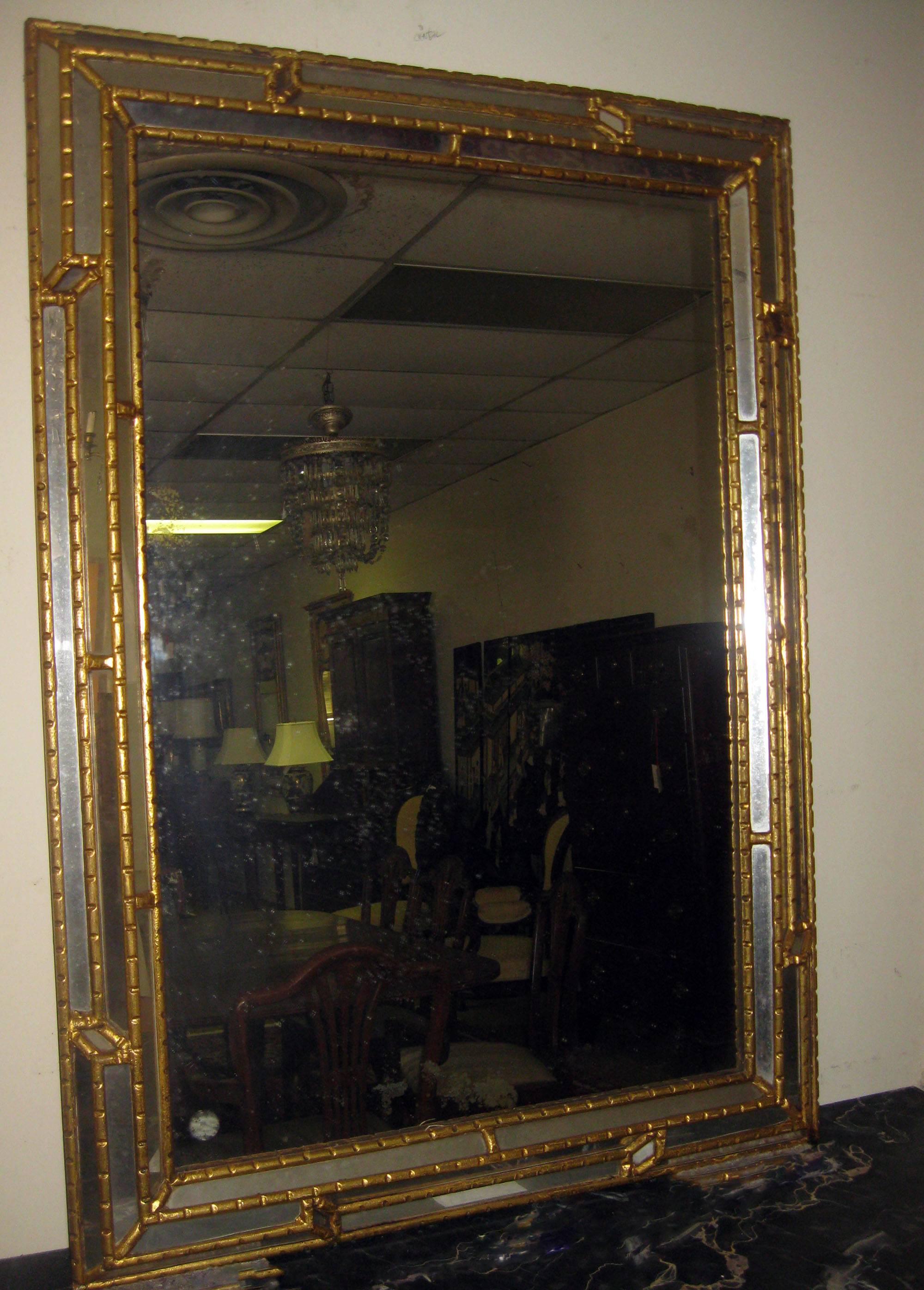 Art Deco Gilded Wooden Paneled Mirror In Good Condition In Savannah, GA