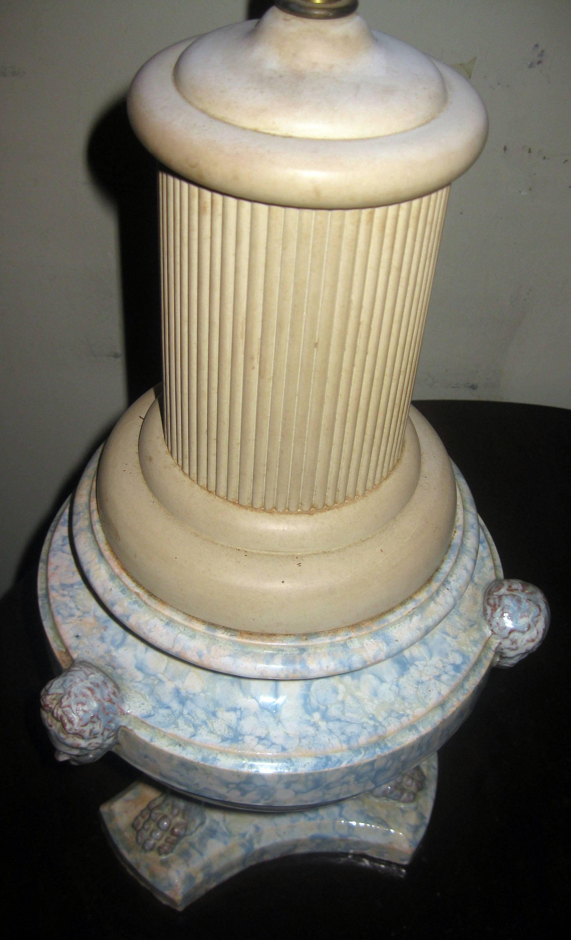 19th century Italian Spongeware Urn Lamp, Pair In Good Condition In Savannah, GA