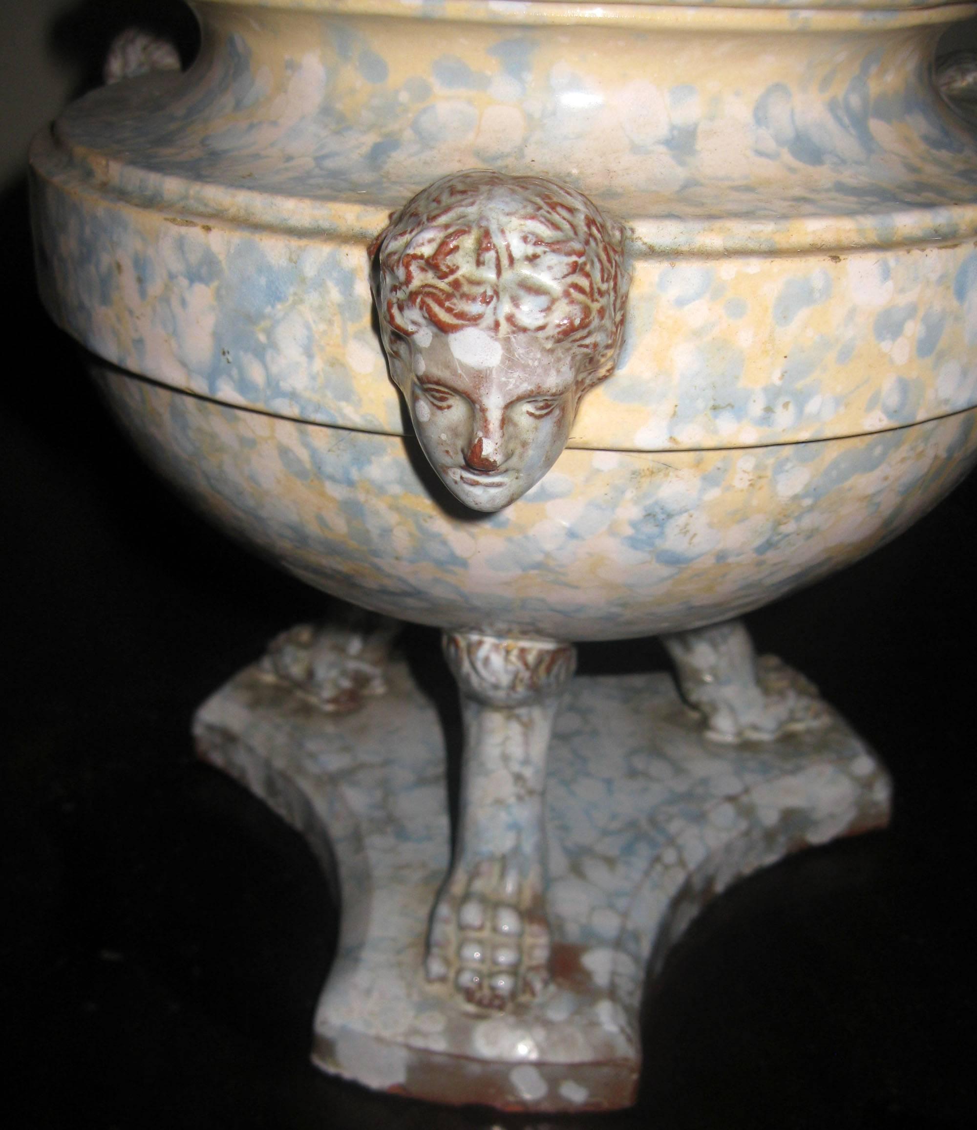 19th century Italian Spongeware Urn Lamp, Pair 1