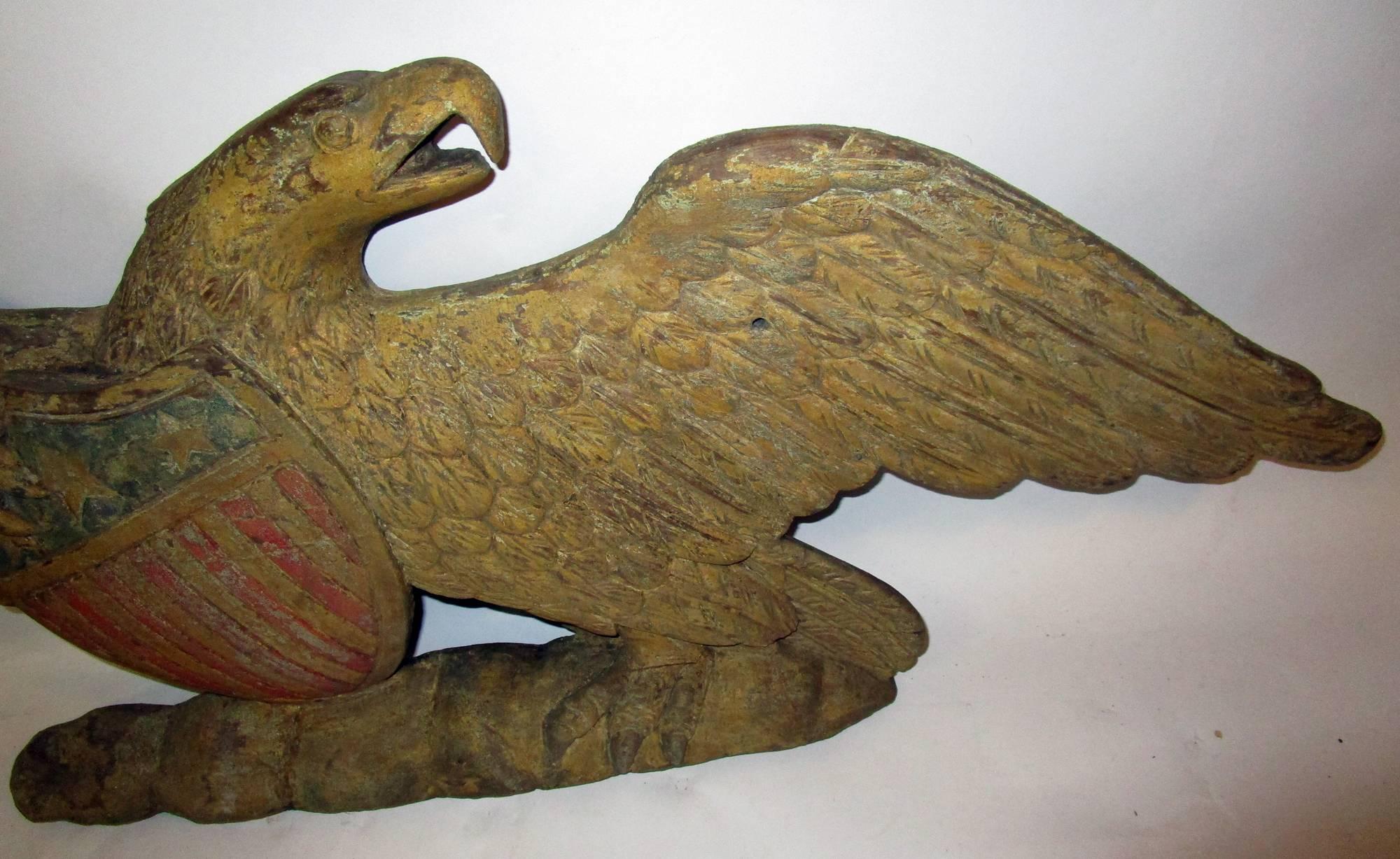 Federal Carved and Painted Wooden Eagle with Shield Attributed to John Haley Bellamy For Sale