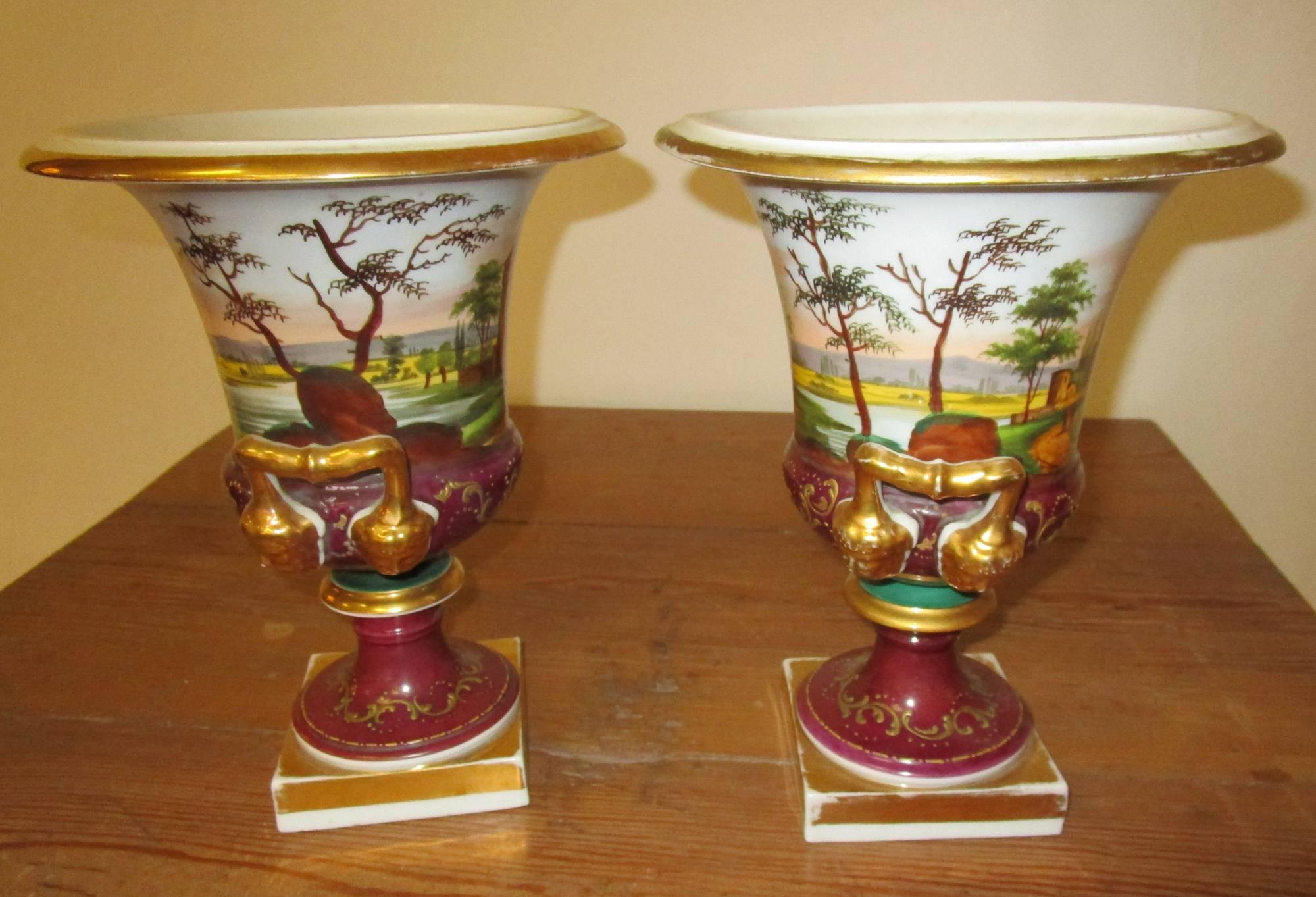 Pair of Vieux Paris Campagna Form Urns In Good Condition For Sale In Savannah, GA