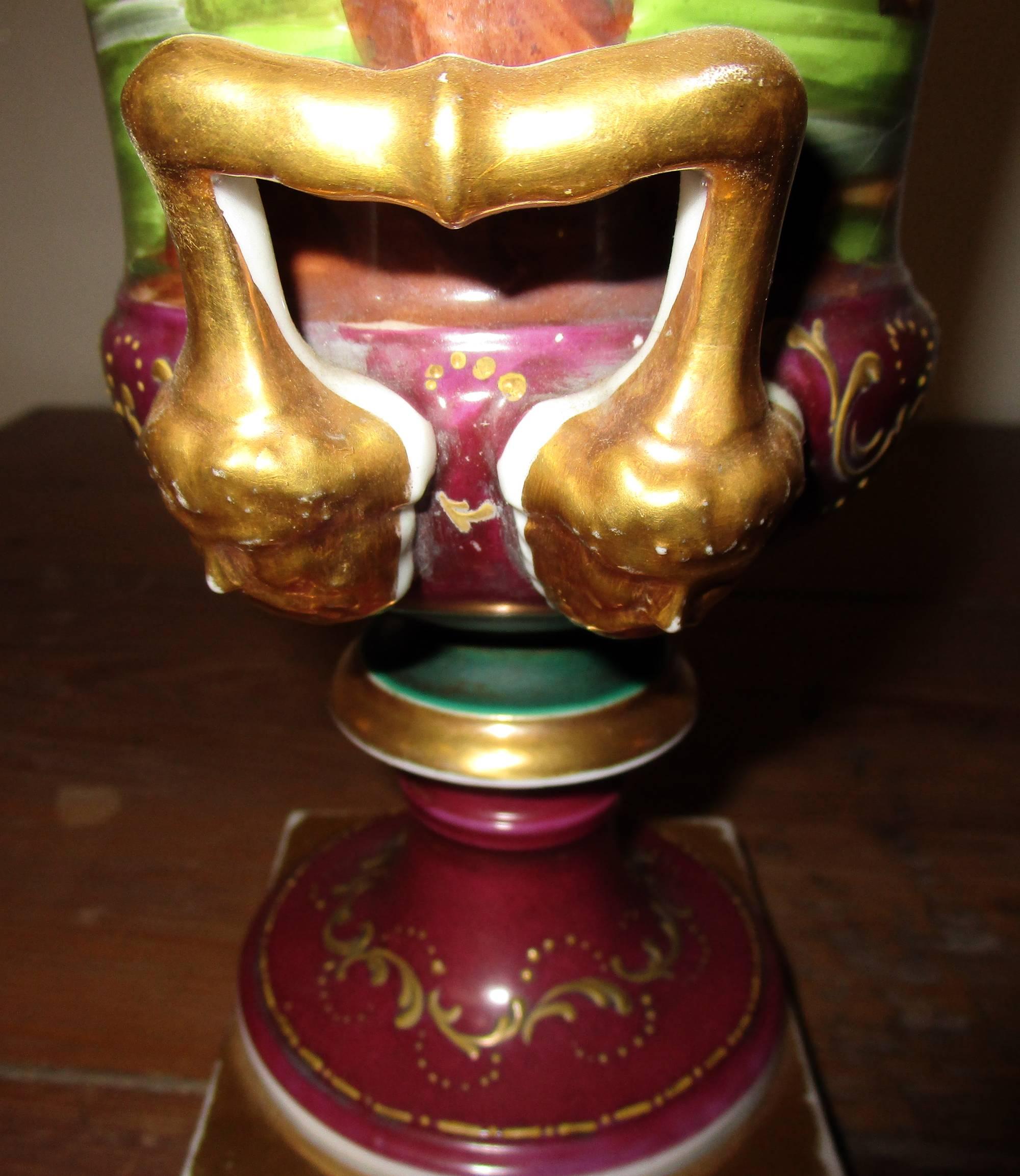 French Pair of Vieux Paris Campagna Form Urns For Sale