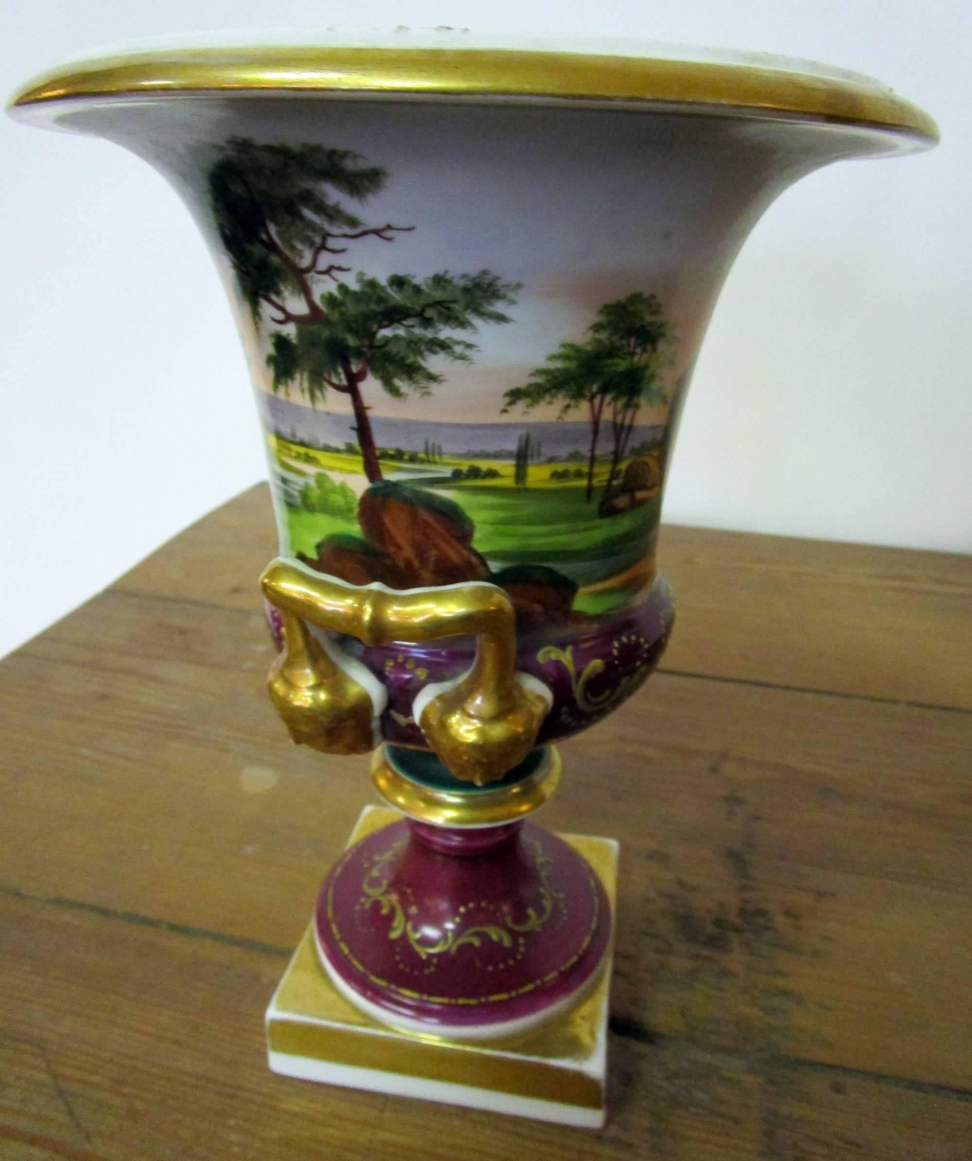 Empire Pair of Vieux Paris Campagna Form Urns For Sale