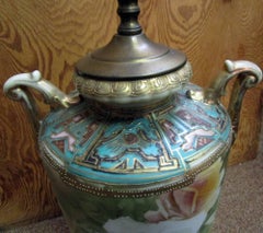 19th century Nippon Moriage Urn Lamp with Roses