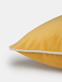 Golden Yellow Velvet Cushion with Ivory Piping, Made in Como, Italy
