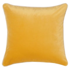 Golden Yellow Velvet Cushion with Ivory Piping, Made in Como, Italy