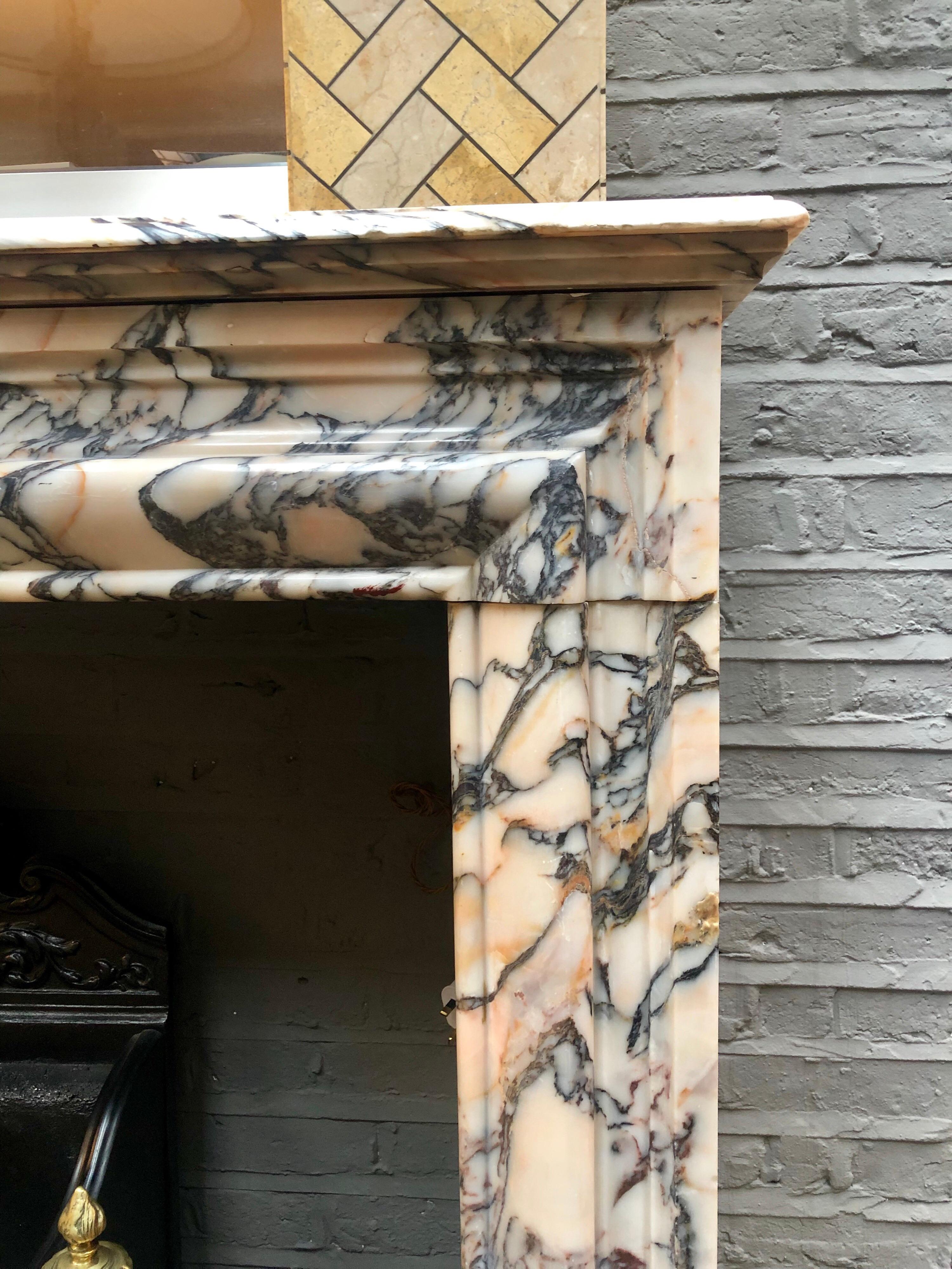 19th Century French Bolection Breche Violette Marble Fireplace Mantel In Good Condition In London, GB