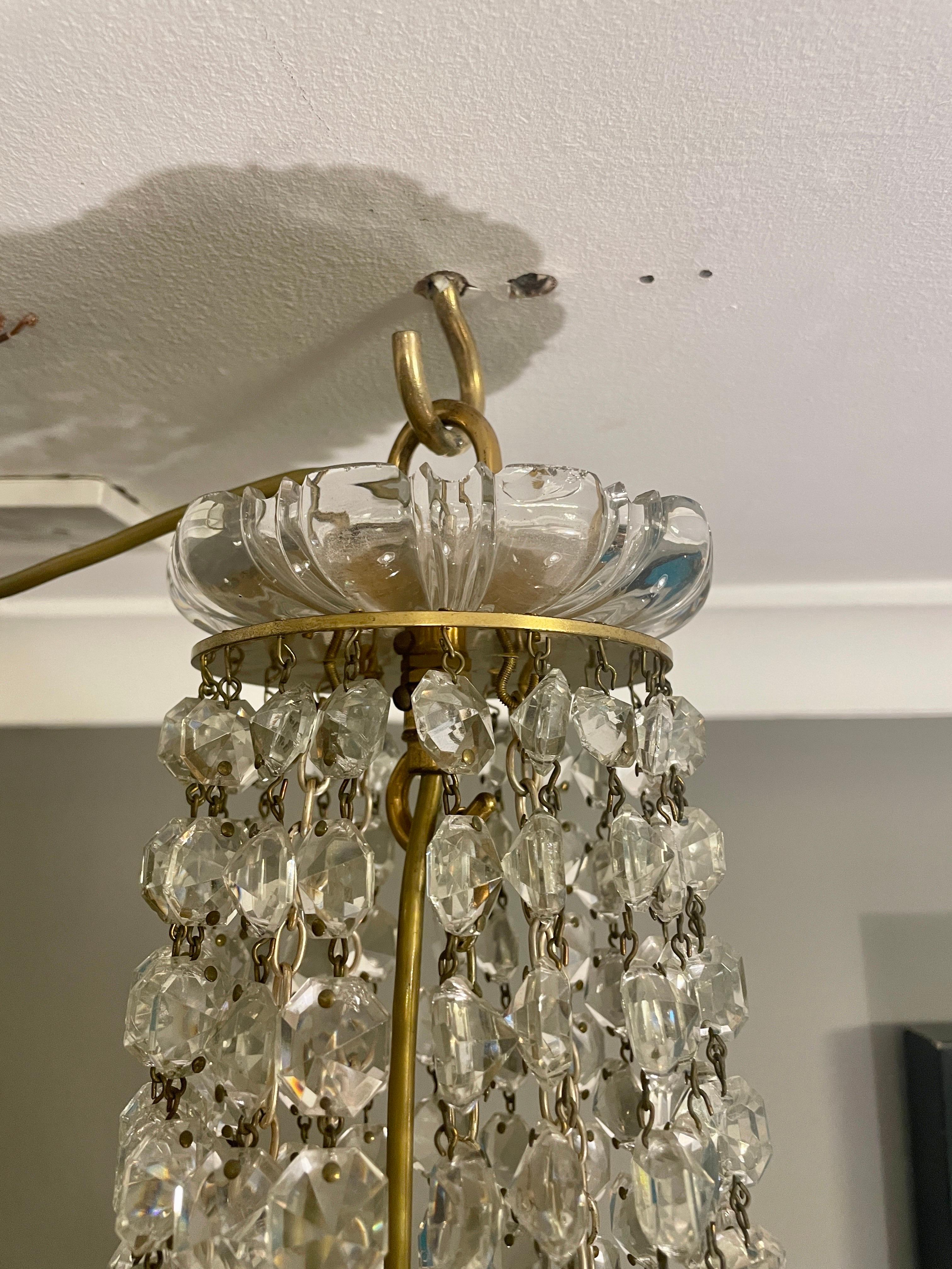 Large French Antique Gilt Bronze and Crystal Chandelier For Sale 1