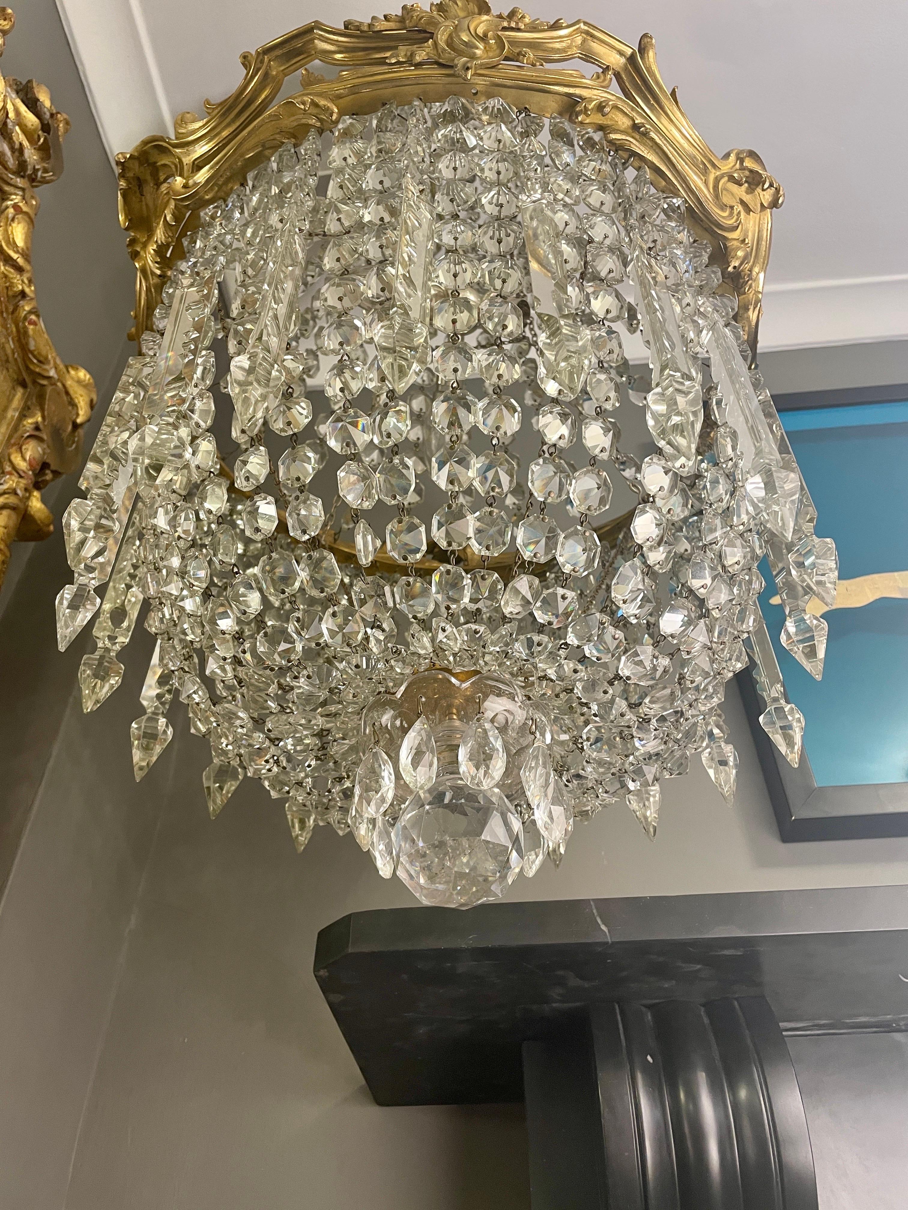 Large French Antique Gilt Bronze and Crystal Chandelier For Sale 7
