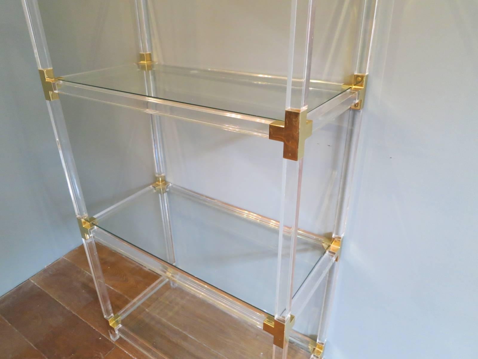French Lucite and Brass Étagère