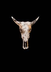 "Horned Skull" in Gold Leaf on Black Glass