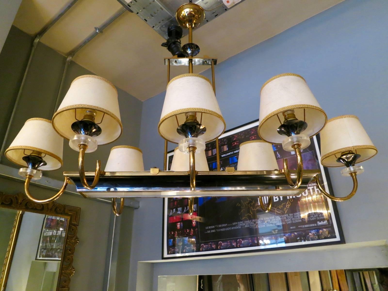 Pair of French Brass, Gunmetal and Lucite Chandeliers Attributed to Jansen 2