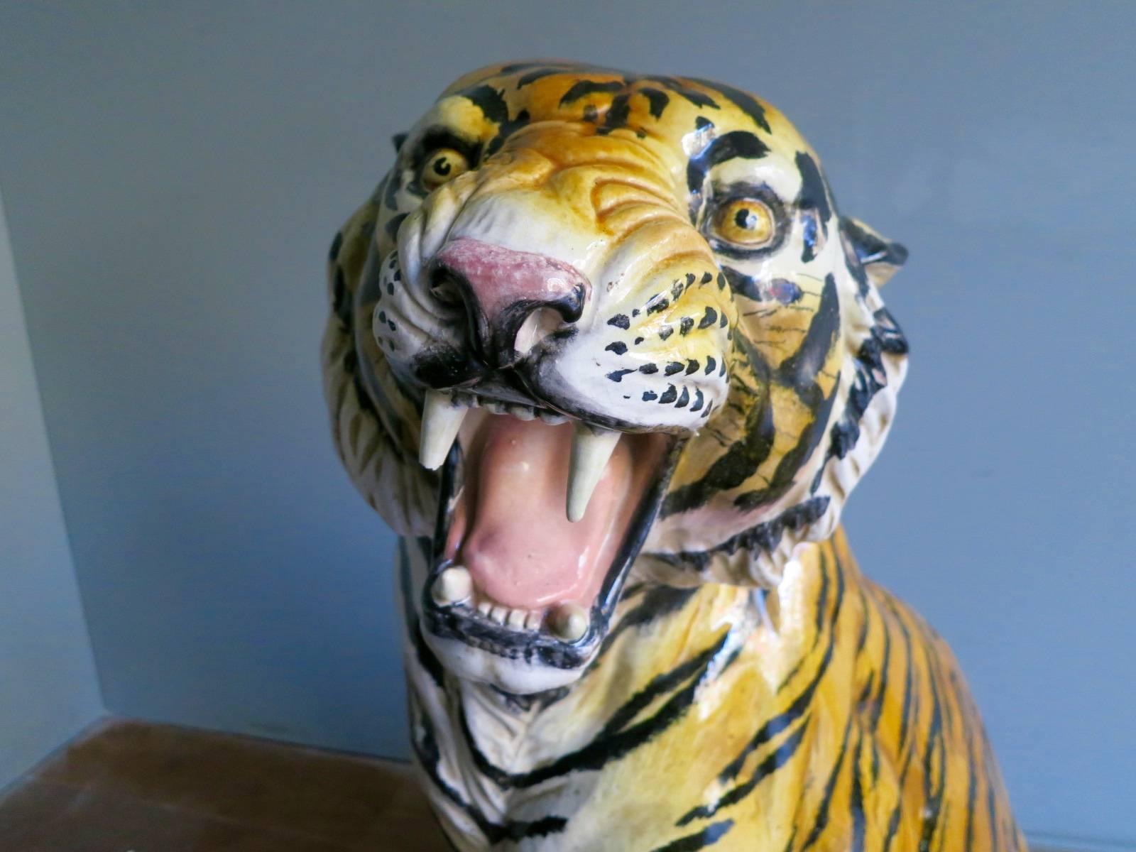 A great quality large ceramic Tiger with a very realistic expression and vibrant colours.  

Italy Circa 1970's 

85cm h x 65cm d 36cm w  