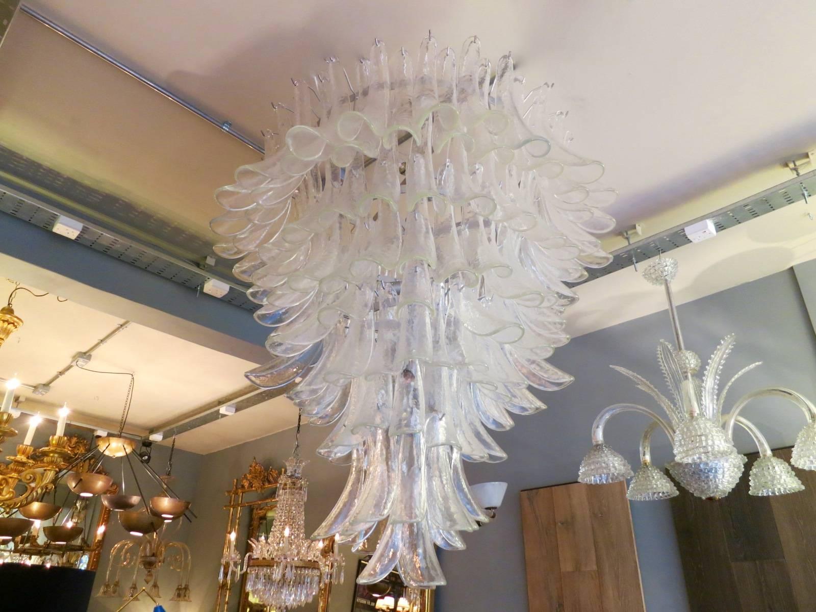 A huge Murano chandelier with handblown glass leaf pieces or 