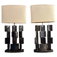 Paire de lampes de table en laiton et coquillage de R&Y Augousti Paris 