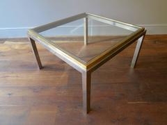 Brass and Chrome French Square Coffee Table by Jean Charles