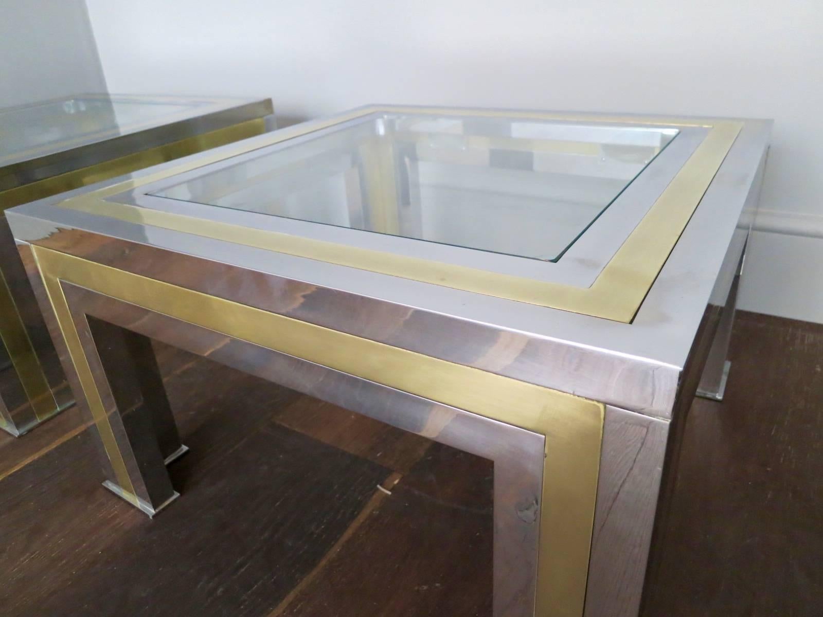 Pair of Large French Brass and Chrome Side Tables In Good Condition In London, GB