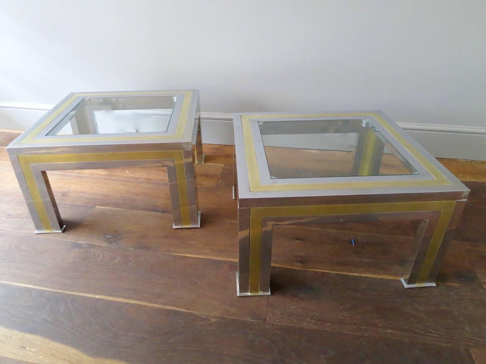 Pair of Large French Brass and Chrome Side Tables 1