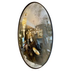 Large Convex Oval Silver Distressed Mirror