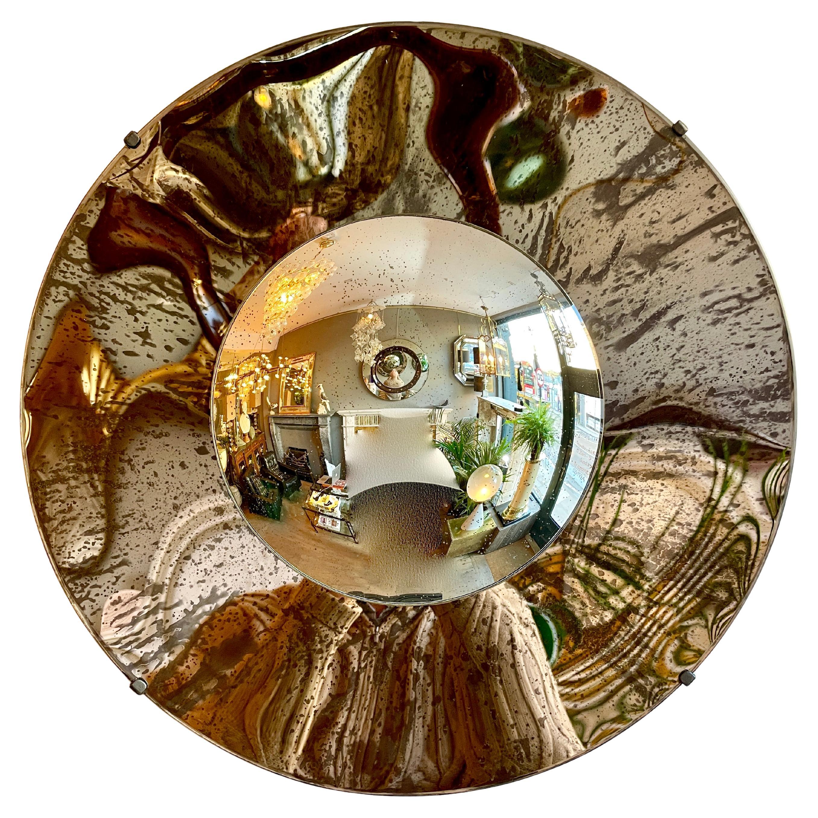 Distressed Bronze and Silver Concave Mirror