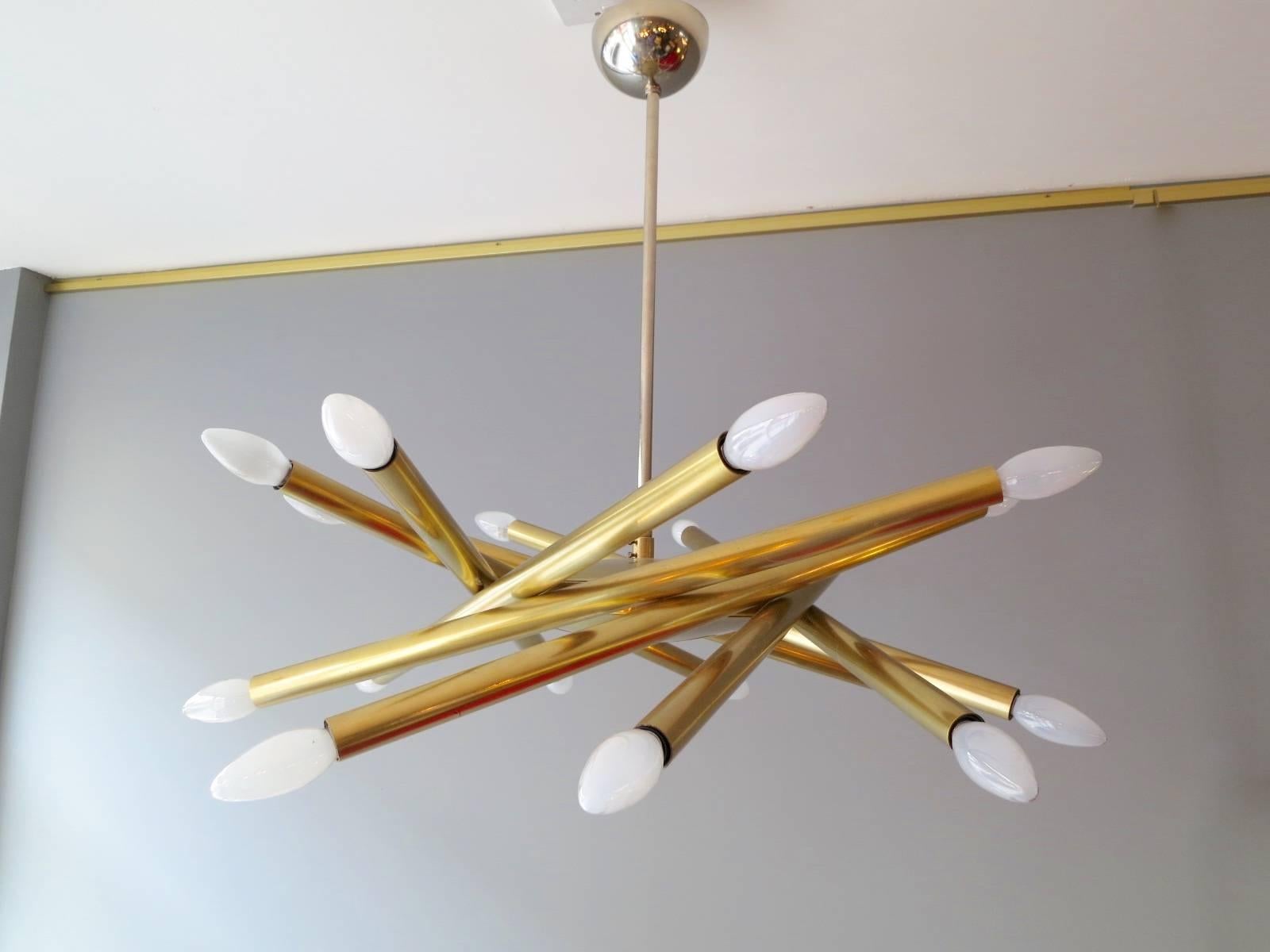 Mid-Century Modern Italian Brass Stilnovo Sputnik Chandelier 