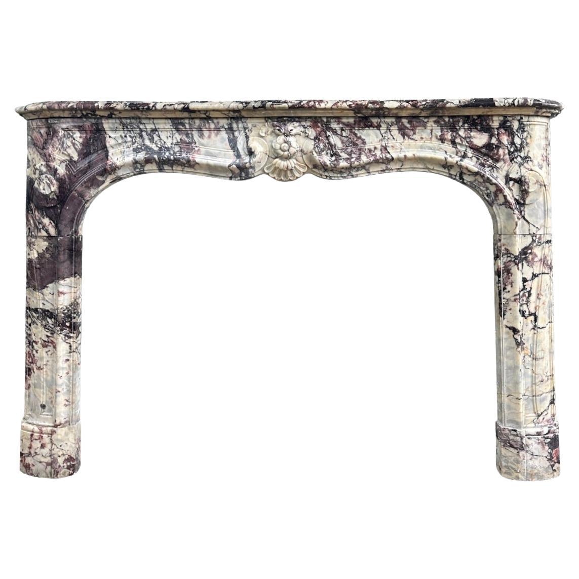 An Antique 18th C French Rococo Fireplace in Superior Breche Violette Marble