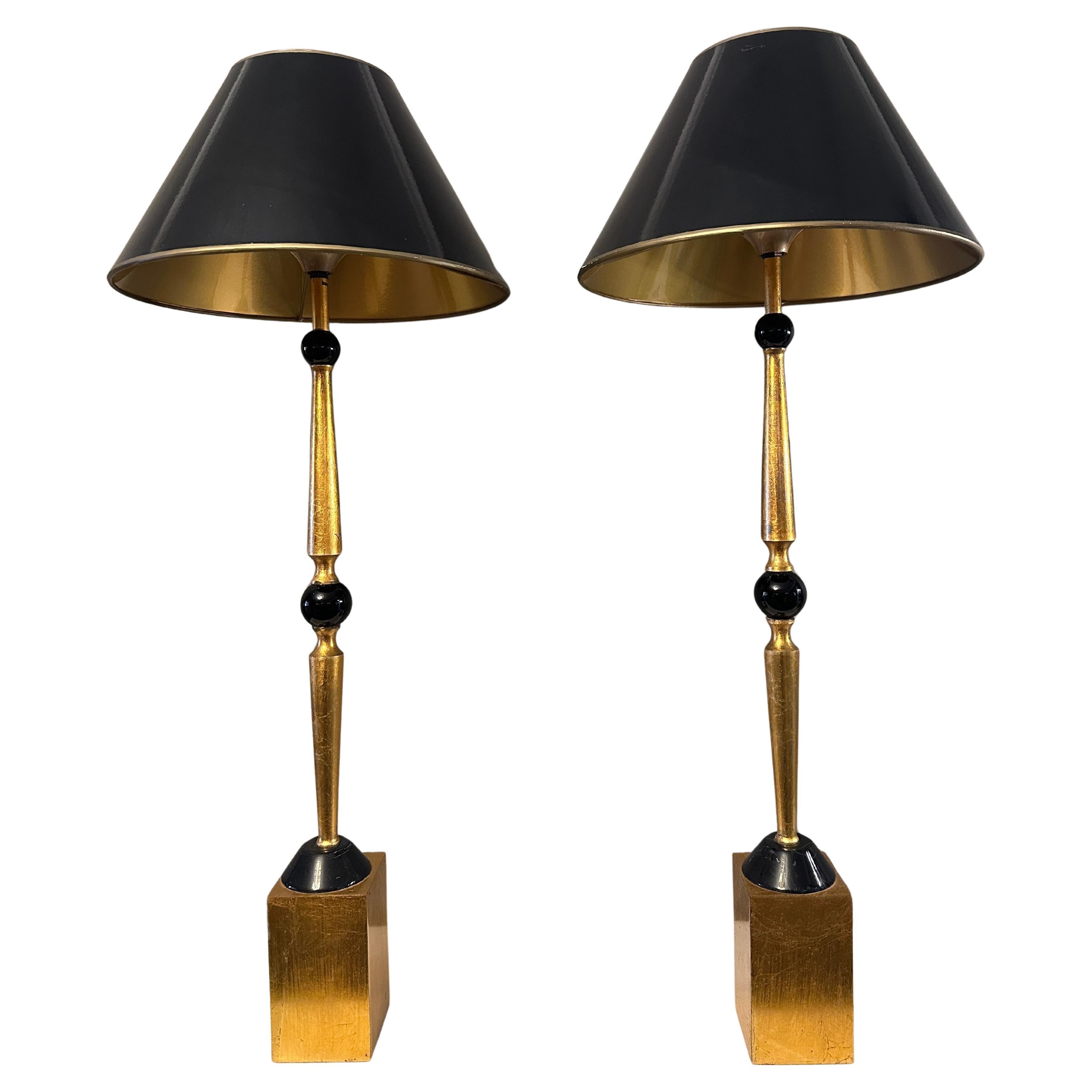 A Pair Of Tall Italian Gilt Brass Table Lamps