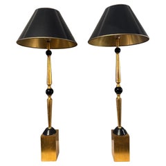 A Pair Of Tall Italian Gilt Brass Table Lamps