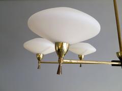 Mid-Century French Brass and Opaque Glass Chandelier
