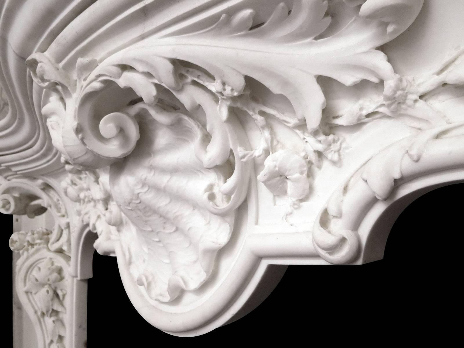 Carved 18th Century English Rococo Style Statuary White Marble Fireplace Mantel