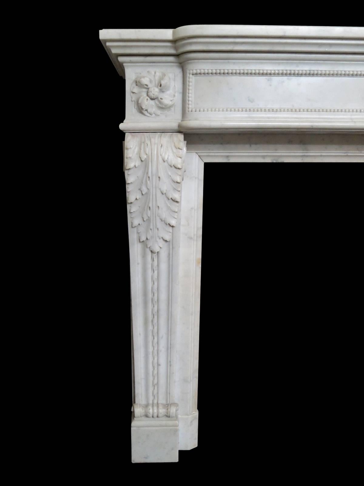 Antique French Louis XVI Style Carved Marble Fireplace Mantel In Good Condition In London, GB