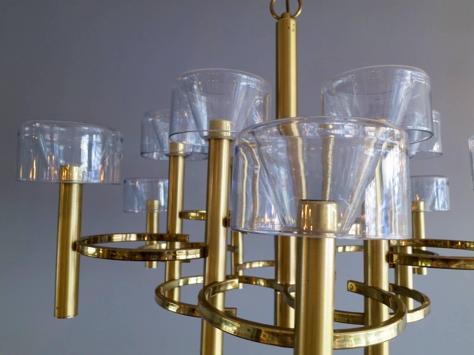 Italian Modernist Brass and Glass Chandelier 1