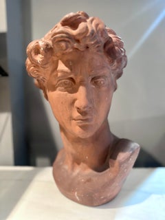 An Antique Terracotta Bust Of Michelangelo's David By Manetti Italy