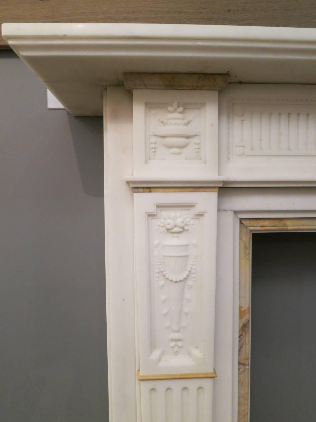 Regency Antique English Fireplace Mantel in Statuary White Marble For Sale