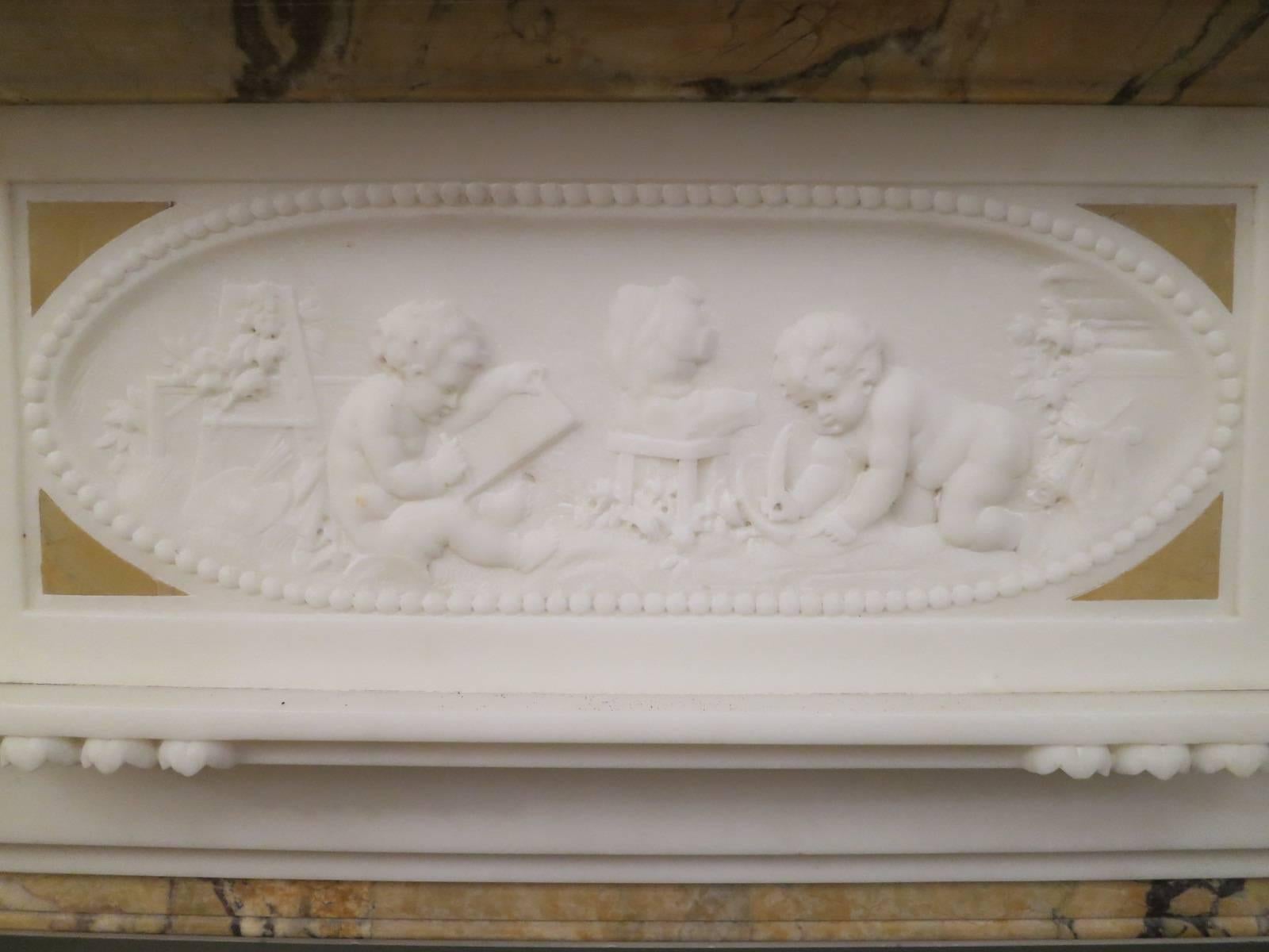Statuary Marble Antique English Fireplace Mantel in Statuary White Marble For Sale