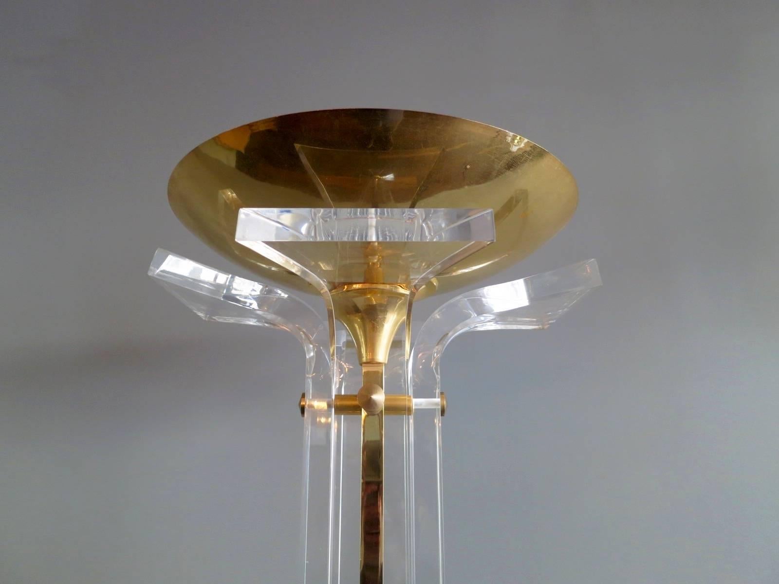 20th Century French Brass and Lucite Torchere or Uplighter