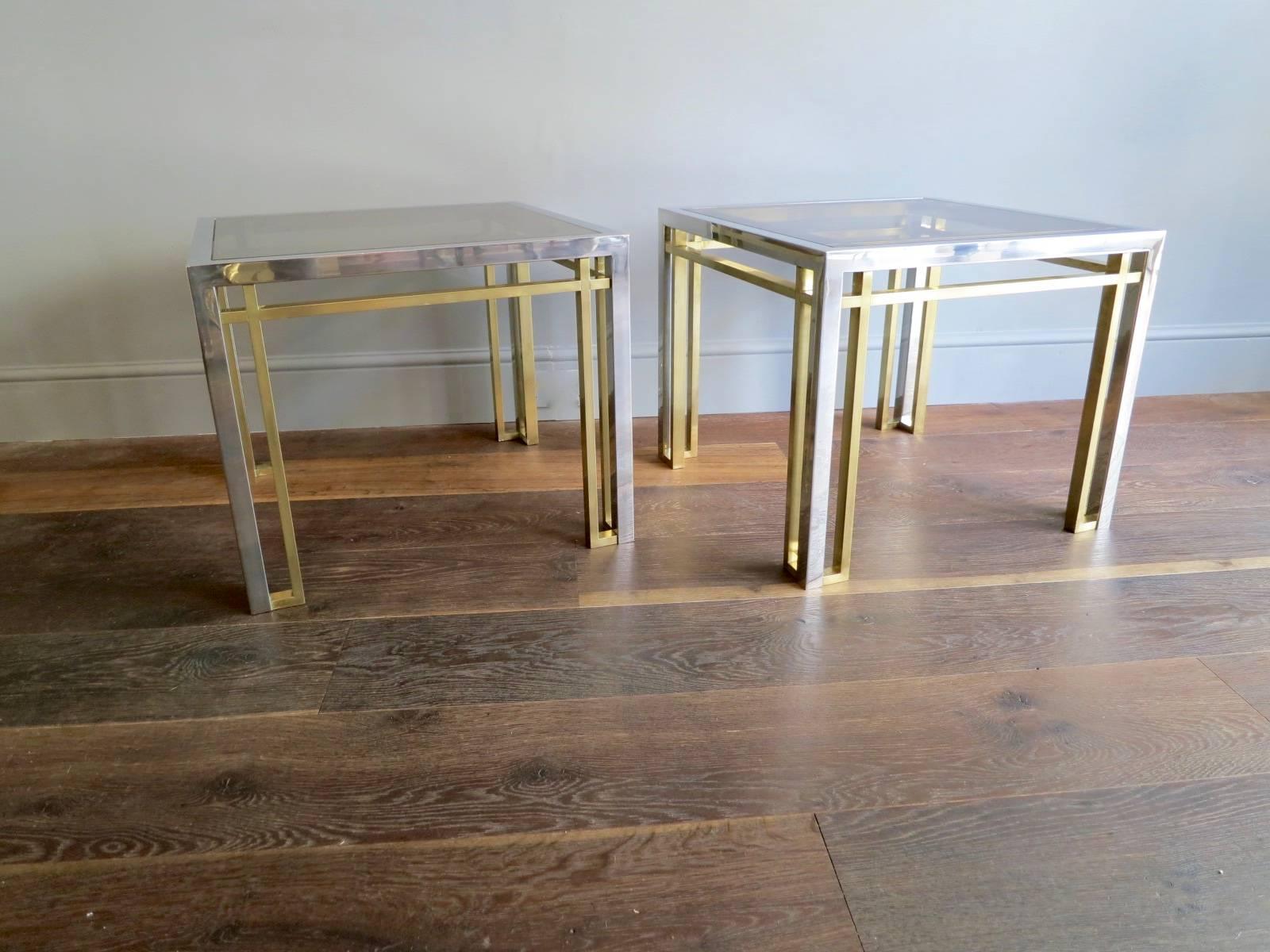 Pair of Italian Brass and Chrome Side Table In Excellent Condition In London, GB