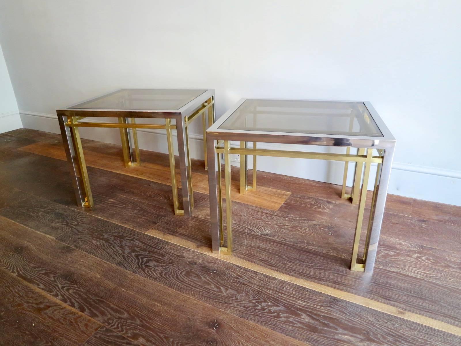 20th Century Pair of Italian Brass and Chrome Side Table