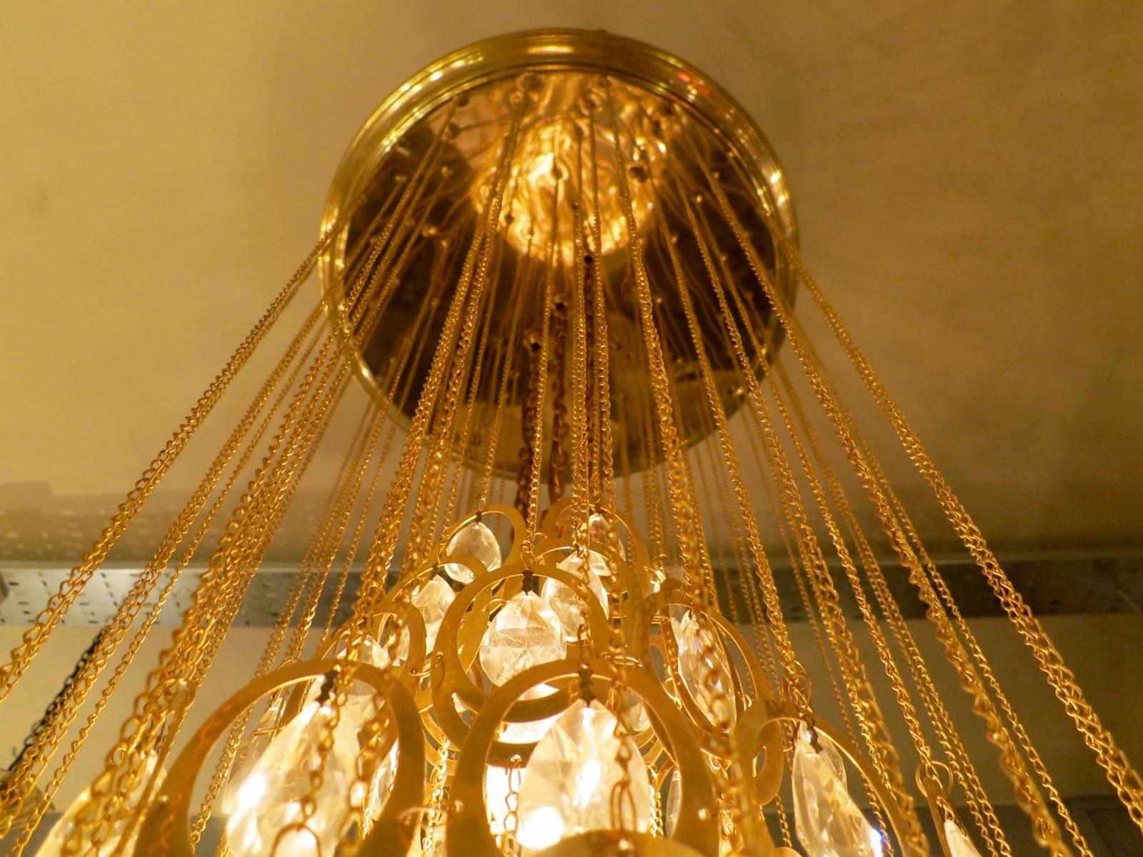 European Very Large Brass and Glass Pendant Chandelier