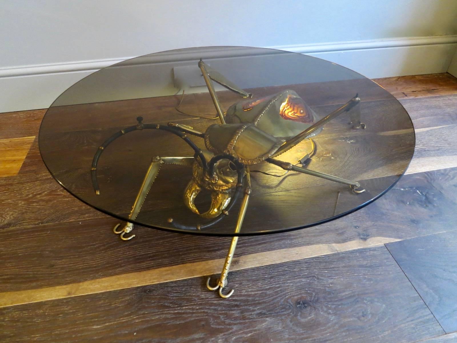 French Henri Fernandez Brass Insect Table For Atelier Duval-Brasseur 