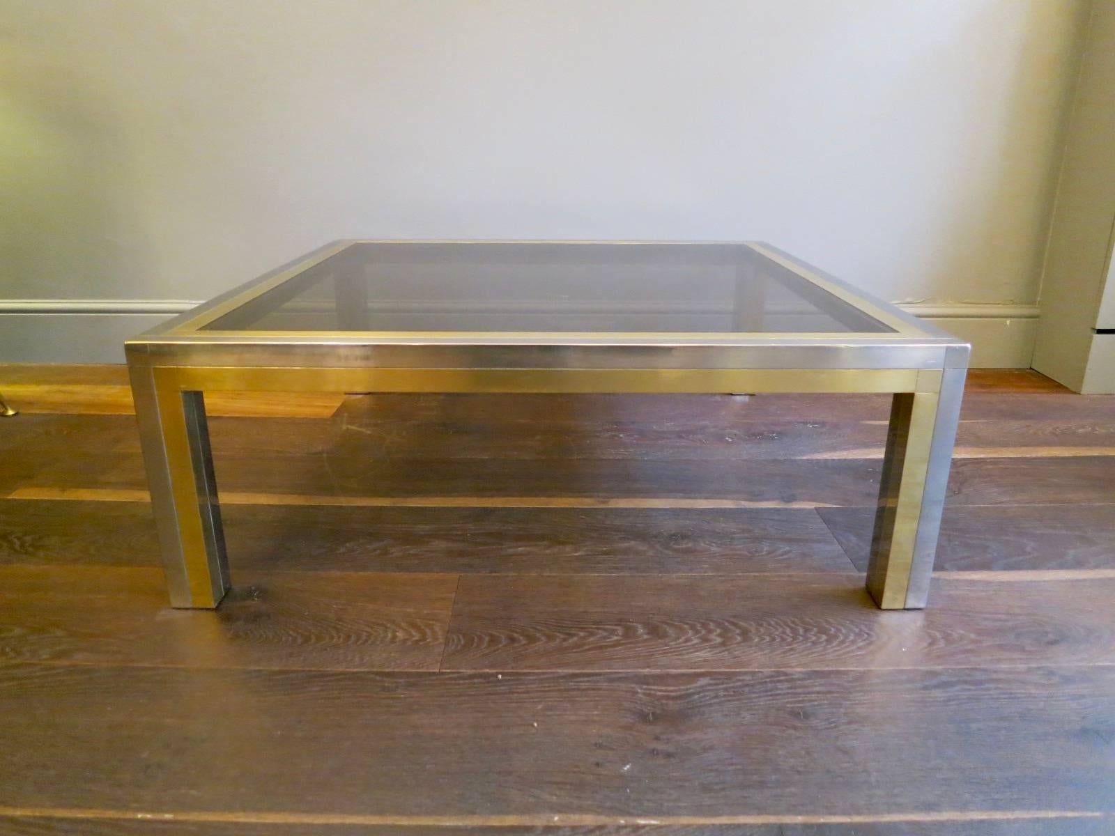 Italian Square Brass and Chrome Coffee Table In Good Condition In London, GB