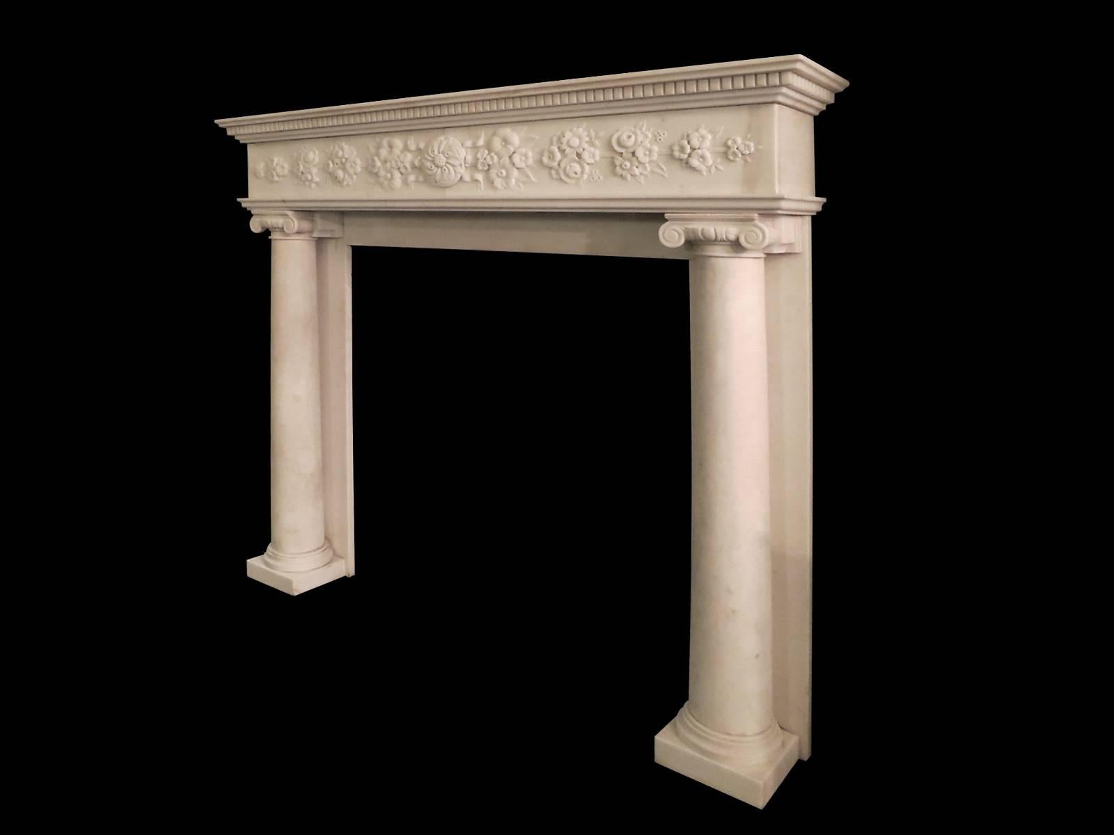 English Regency Statuary White Marble Fireplace Mantel