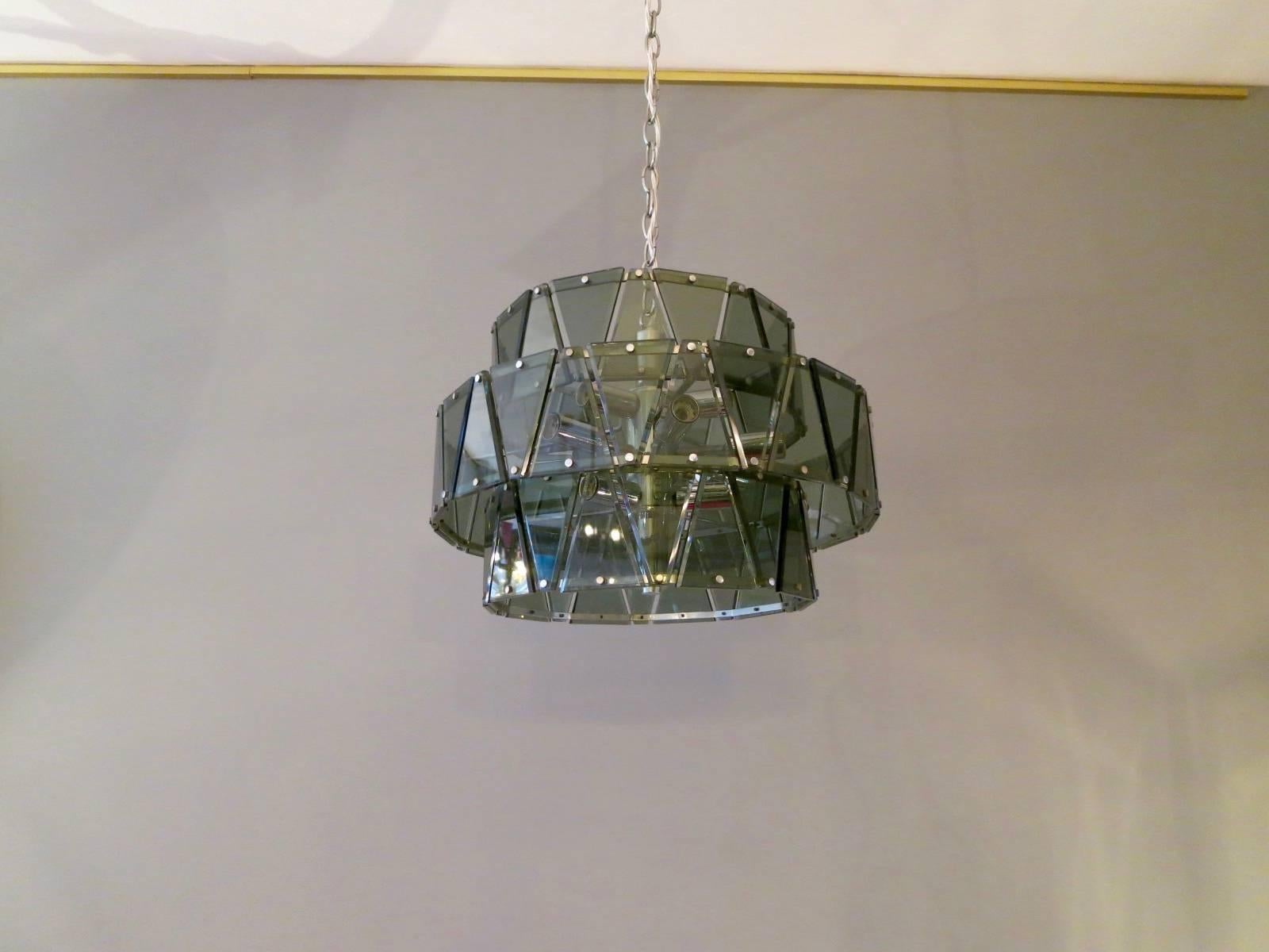 Italian Glass and Chrome Chandelier In Good Condition For Sale In London, GB