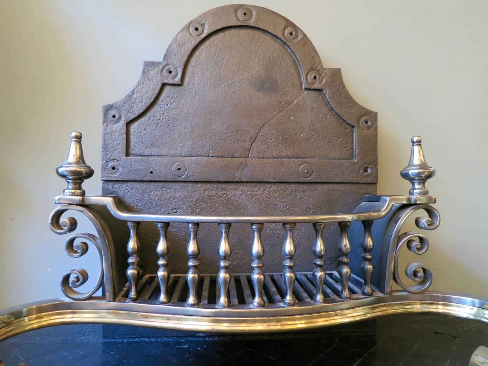 Victorian Very Large 19th Century Brass and Steel Fire Grate