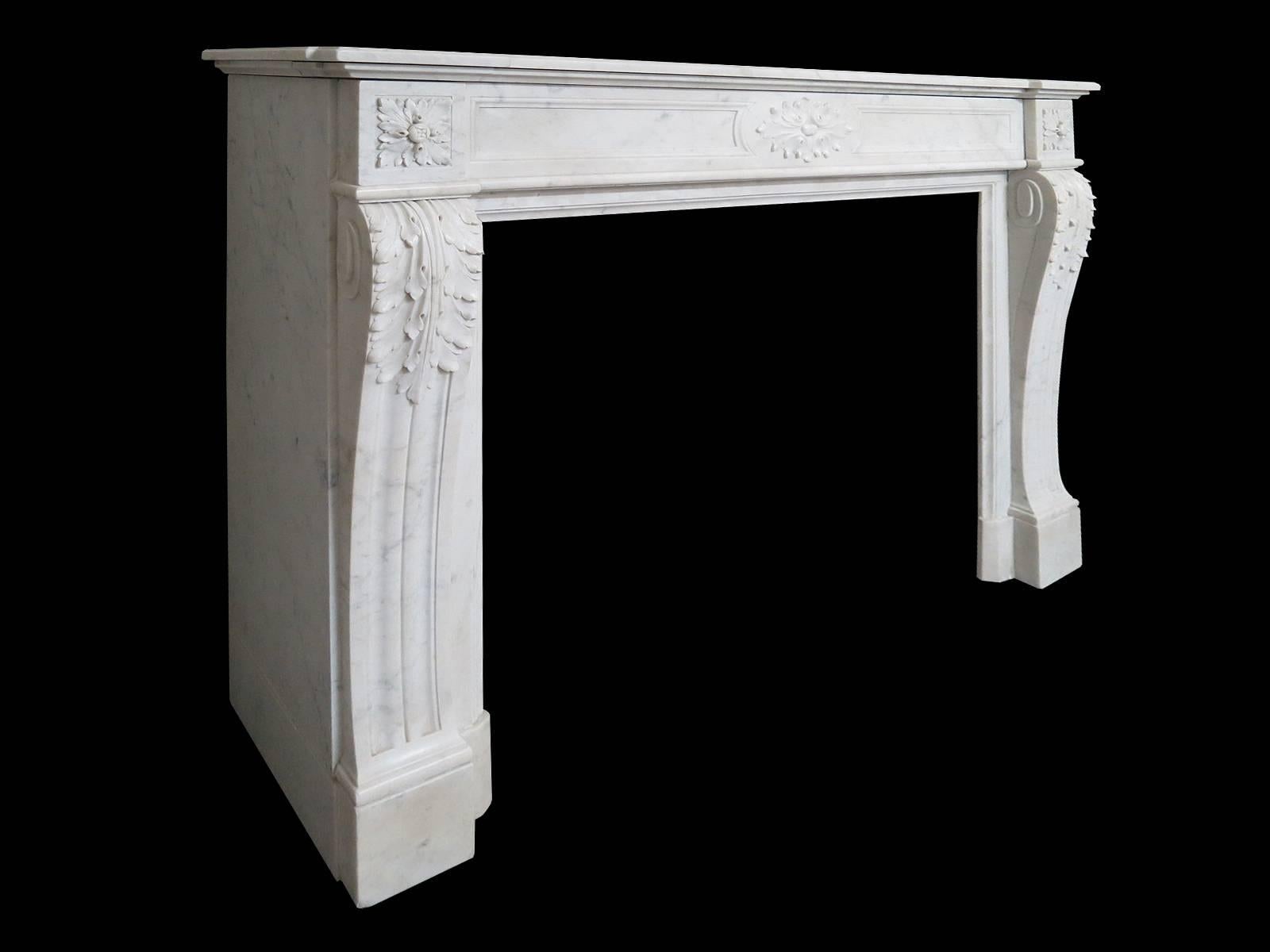 Carved Antique Marble Louis XVI Style French Fireplace Mantel