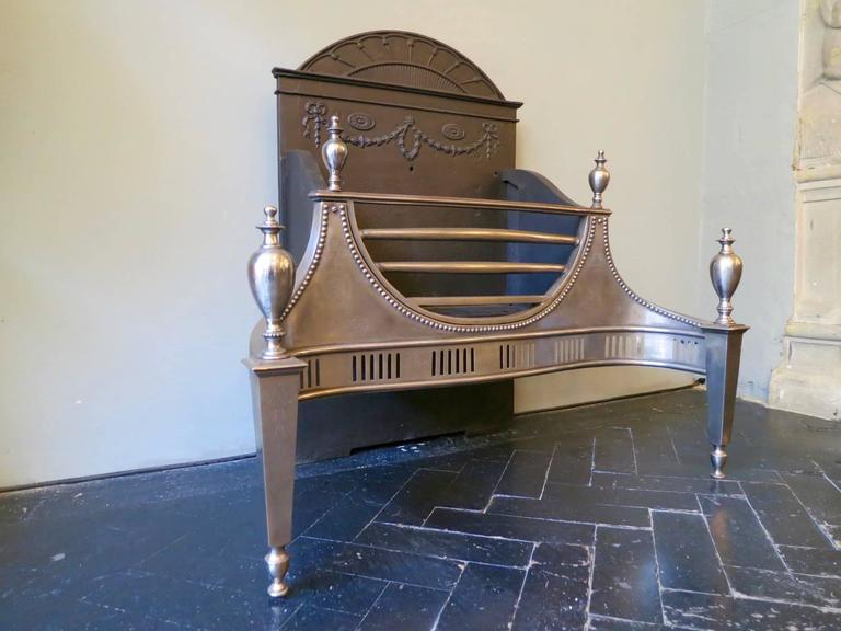 English Adams Style Fire Grate At 1stdibs A Late 19th Century Adams Style Fire Grate In Polished Steel With Decorative Cast Iron