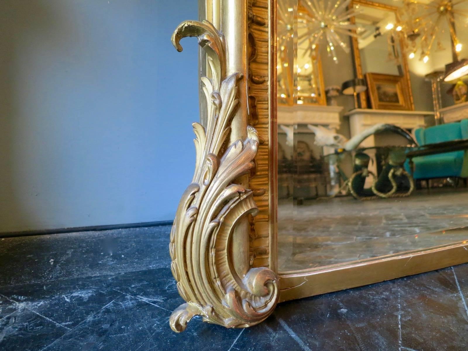 19th Century French Rococo Gold Gilt Overmantel Mirror